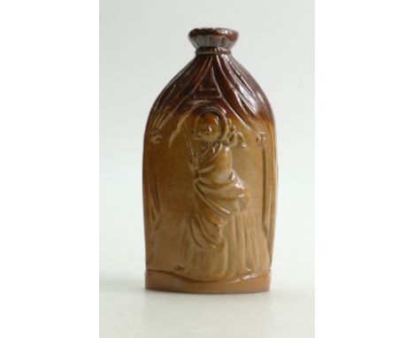 Victorian Doulton and Watts, Lambeth, Saltglazed Stoneware Flask: Embossed Pottery Reform Flask marked Mr &amp; Mrs Caudle Cu