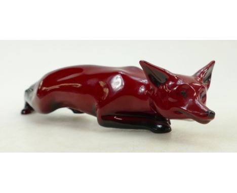 Royal Doulton Flambe model of Slinking Fox: Large slinking fox signed by Noke, length 33cm.