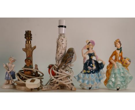 A group of Goebel figurines to include: A lady with floral dress and hat, a lady with a basket of flowers and a girl gardenin