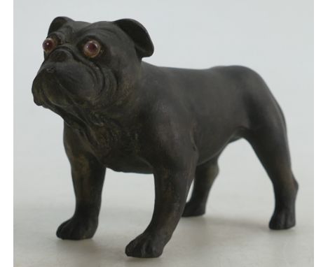 Wedgwood Black Basalt model of a Bulldog: With glass eyes, height 7.5cm. (end of tail missing).