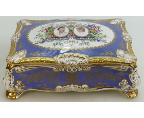 A Paragon commemorative Cigar Casket: Gilded and decorated with the Marriage of Prince of Wales &amp; Lady Diana Spencer 1981