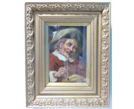 Henrie Pitcher, Oil painting study of a Musketeer smoking a pipe: In gilt frame, 29 x 19.5 cm.