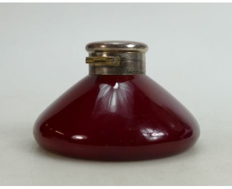 Royal Doulton early Flambe Inkwell/Paperweight: With silver hallmarked lid, diameter 13.5cm.