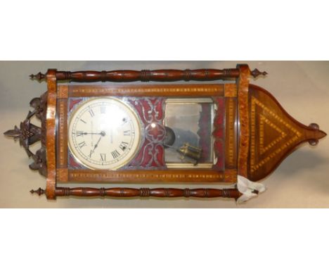 Victorian Inlaid Walnut Wall clock: Repainted face, height 94cm.