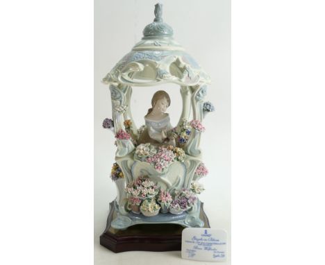 Lladro large figure group Gazebo in bloom: A large Lladro floral figure group of Lady in floral gazebo, limited edition,model