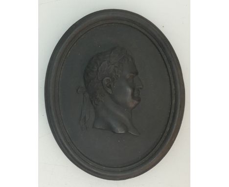 An early circa 1790 Wedgwood Black Basalt portrait medallion of Roman Emperor Titus: 7.5cm in length. 