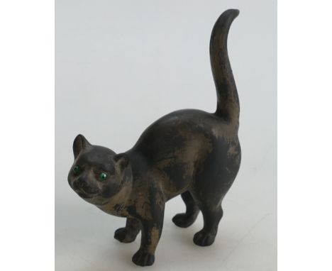 Wedgwood Black Basalt model of a Cat: With blue glass eyes, height 11cm.
