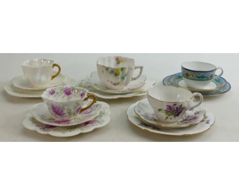 A collection of Shelley Wileman &amp; Co Trios to include: Violets 10167, Pink Chrysanthemum 6891, Swallow Border 8115, Blue 