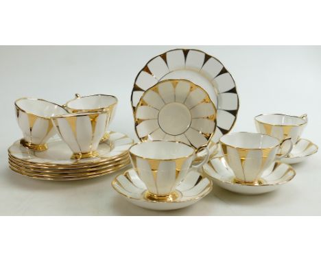 Paragon china tea set in a trial design of gold &amp; white: Including cups &amp; saucers etc. (unmarked) (18)