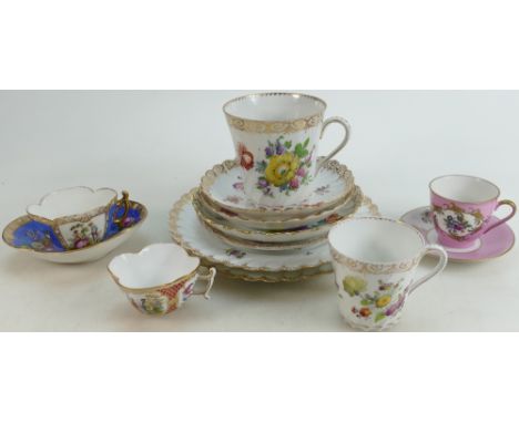 A collection of Dresden porcelain: Comprising plates, cups and saucers etc. (13)