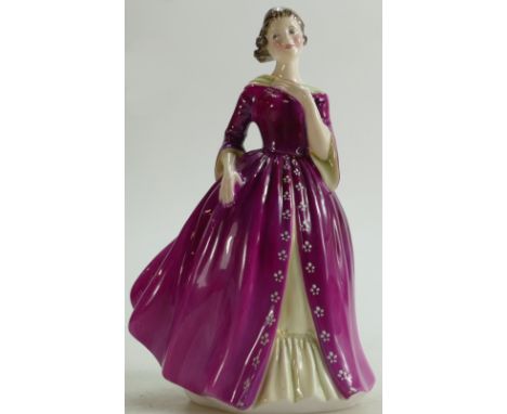 Royal Doulton prototype figure of a lady: In a red dress decorated with white flower heads designed by Peggy Davies, impresse