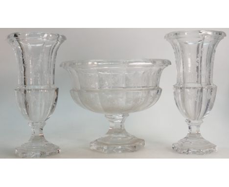 Goebel crystal footed bowl and vases: Bowl height 20cm and matching pair of vases, height 28cm. (3)