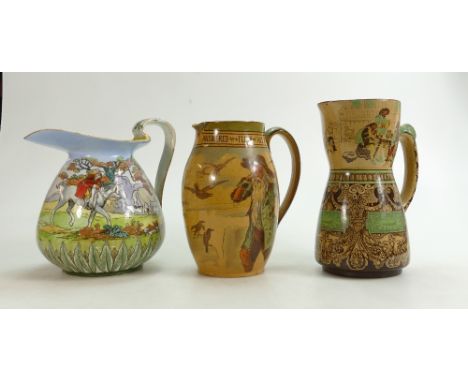 Royal Doulton early Seriesware Jugs: Including Jacobean D1462, Rip Van Winkle and George Moorland Hunting Jug D1315, tallest 
