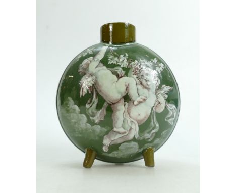 Doulton Lambeth small Flask: Decorated with cupids, height 16.5cm.