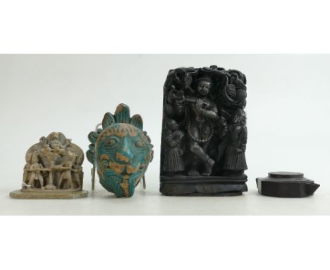 Collection of Far East / South American items: Including Far Eastern Soapstone highly detailed figure group, a similar figure