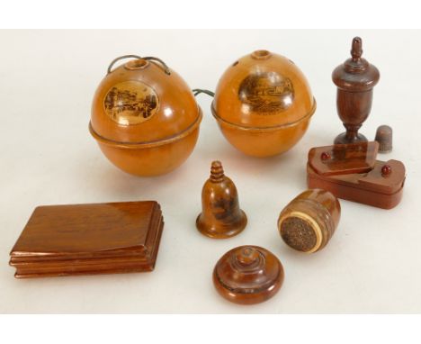 Collection of 19th century Treen &amp; Mauchline ware: Includes two large string / wool holders Castle Place &amp; High Stree