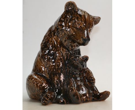 Anita Harris Art pottery model of a seated Bear with Cub: In brown colourway, height 27cm.