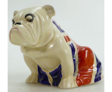 Royal Doulton model of a Bulldog draped in a Union Jack Flag: Medium size, dated 1940. H10.5cm.