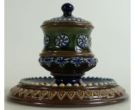 Doulton Lambeth Inkwell &amp; cover: Height 12cm.
