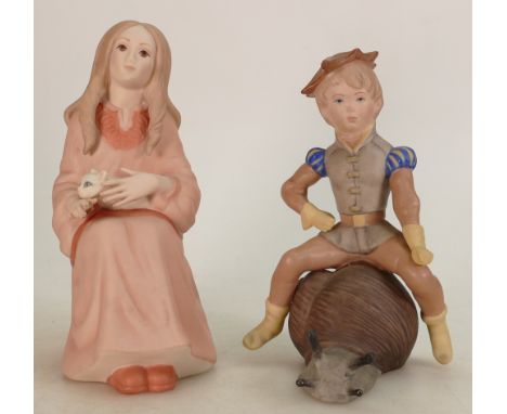 Goebel Laszlo Ispanky Figures Girl With Cat and Boy Riding Snail: Height of tallest 18cm.(2)