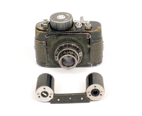 F-21 AJAX-12 Spy Camera, c1955. (condition 6F) Fitted with uncommon f2 28mm lens & cassette. Serial numbers/Princelle Book co