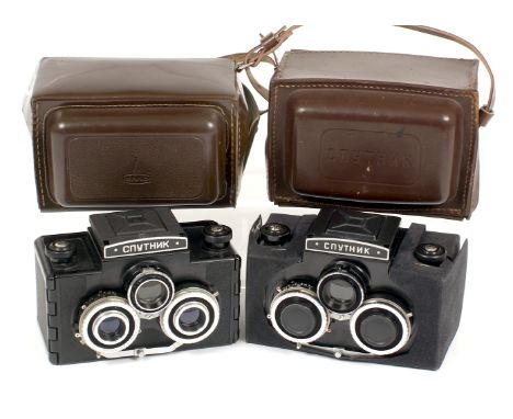 Two Sputnik Medium Format Stereo Cameras. Both condition 4F, with cases. One with an elegant home-made covering as most examp