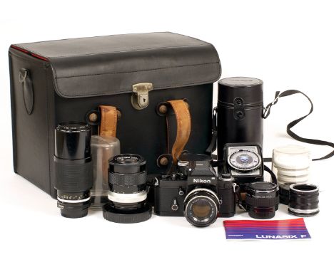 Extensive Nikon F2 Camera & Lens Outfit. To include Black Nikon F2 body #7350896, meter working (condition 4F) fitted with Ni