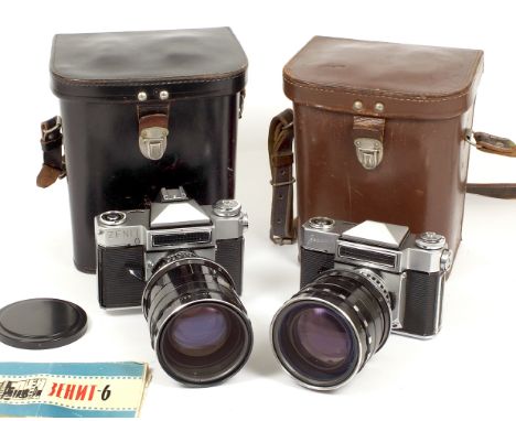 Two Uncommon ZENIT 6 Cameras with Zoom Lenses. 1965 ZENIT-6 with RUBIN-1 f2.8 37-80mm zoom lens, case & filters. 6500189 (Kr)