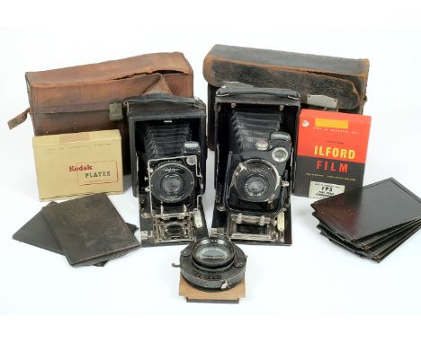 Two Folding Bellows Cameras, Plus a Tessar Lens. Comprising Ensign CAMEO with ?Mulchro? lens; Butcher?s Famous KLIMAX, leathe