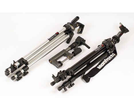 Two Manfrotto & a Cullmann Tripod.  Tripods. Comprising two Manfrotto ART 144 tripods, one black with Manfrotto 222 pistol gr