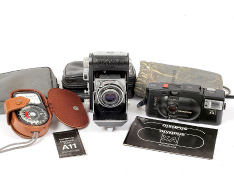 Welti & Olympus XA Cameras. A Welti 1 Folding 35mm Camera with CZJ 50mm 2.8 Tessar lens (condition 4F). Also an Olympus XA CR