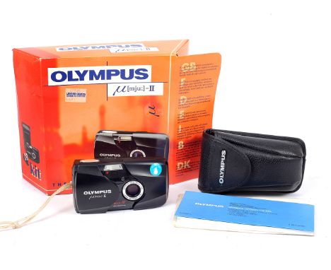 Olympus Mju-II Compact Camera Set. Fitted with Olympus 35mm f2.8 lens. Comes with pouch, box, and outer display box