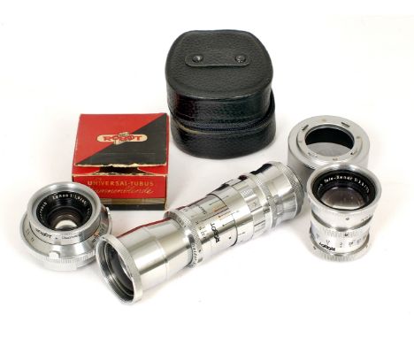 Three Robot Camera Lenses. Tele-Xenar 150mm f4 #5351401 (condition 4F); Tele-Xenar 75mm f3.8 and a bayonet fit Xenon 40mm f1.