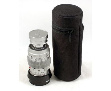 Leica Summicron M 50mm f2 lens #1707854. (tiny internal marks, otherwise condition 5F). With correct lens hood, cut-out cap &