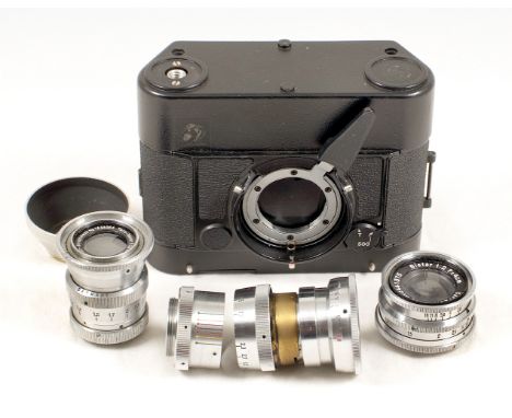 Robot Camera Lenses & Motor-Recorder Body. Comprising CZJ Biotar 4cm lens (slight internal marks, otherwise condition 5F); Te