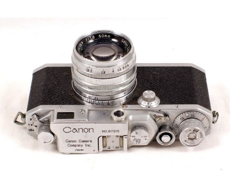 Canon Rangefinder Camera, probably Model IIDI1*. #87515  (condition 5/6F) with  Serenar 50mm f1.8 lens #69361 slightly cloudy