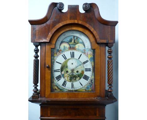 A VICTORIAN MAHOGANY LONGCASE CLOCK with rolling moon movement by D Jones, Bethesda, having a 14 ins painted dial, 222 cms hi