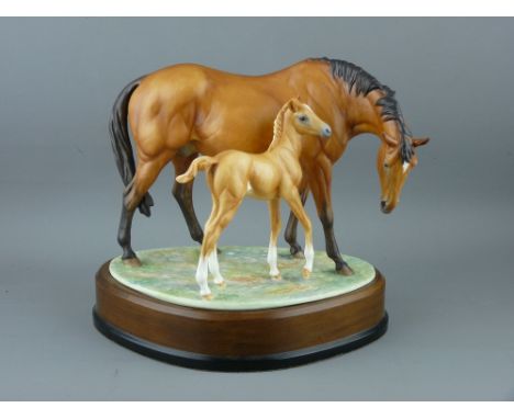 ROYAL WORCESTER EQUESTRIAN MODEL, 'Prince's Grace & Foal 1970', numbered 290 by Doris Lindner, on a wooden base, height 24cms
