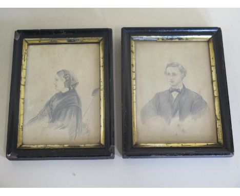 Two 19th century pencil portraits of a Mrs Arnold and a Joseph Arnold, who both lived in  Herne hill, each portrait with hand