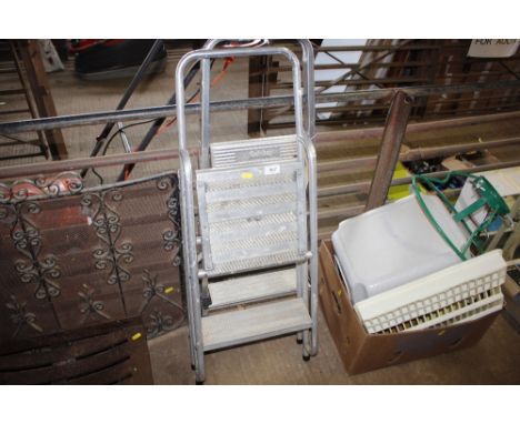 Two metal step ladders; together with a box various sundry items 