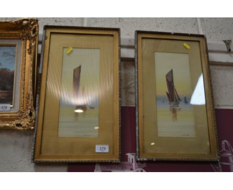 R Montague, two watercolour studies of sailing barges