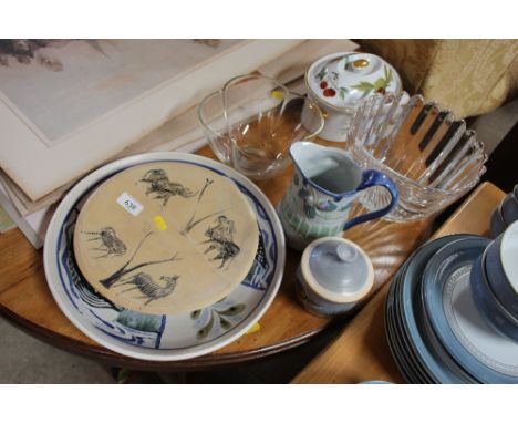 A Royal Worcester "Evesham" oven to tableware dish and cover; a heavy cut glass bowl; Canadian pottery serving dish etc.