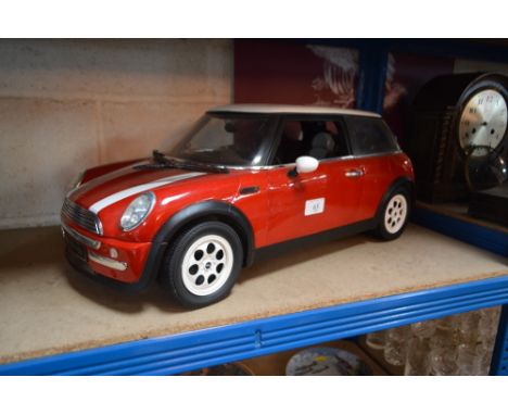 A radio controlled model of a Mini Cooper, lacking remote control