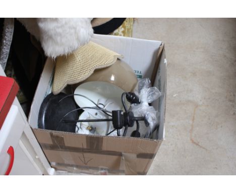 A box of light fittings and shades 