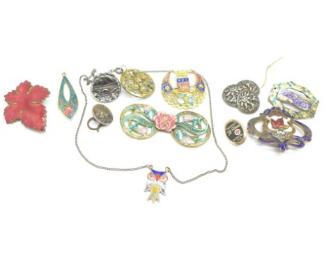 Jewellery including enamel brooches and buttons, three marked Ges. Gesch