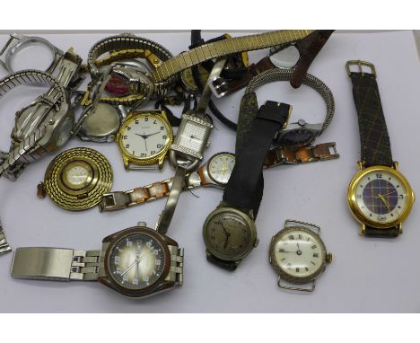Wristwatches; a Lanco wristwatch, a silver and enamel watch with wire lugs and other wristwatches