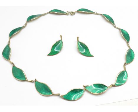 A David Andersen silver and enamel necklace and matching earrings