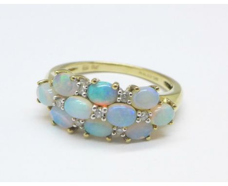 A 9ct gold and opal ring, 3g, M