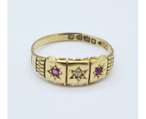 An 18ct gold, ruby and diamond ring, Chester 1901, 2.2g, M