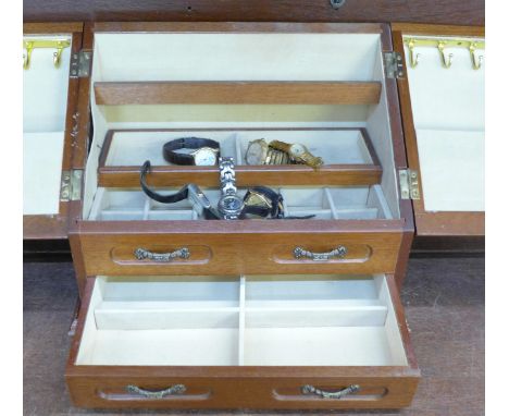 A jewellery box and six watches including a Tissot rock watch